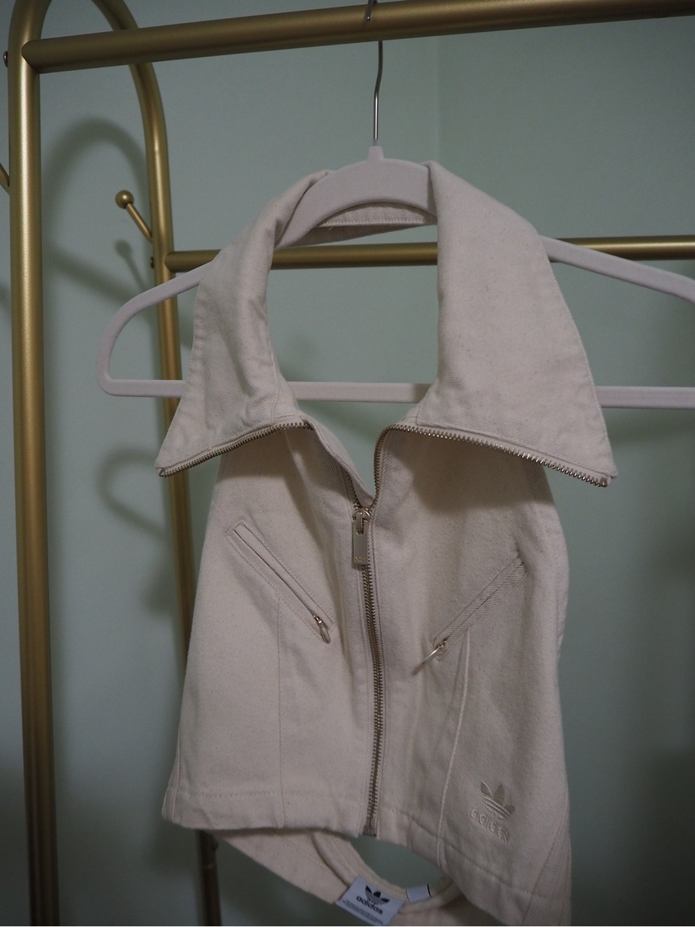Adidas Originals NWT Cream Montreal Denim Halter Corset Vest Top - Size XS